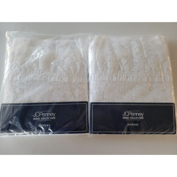 (2) Vintage JC Penney Home Collection Brenda White Lace Curtain Valance 90 X 38 - Picture 1 of 9